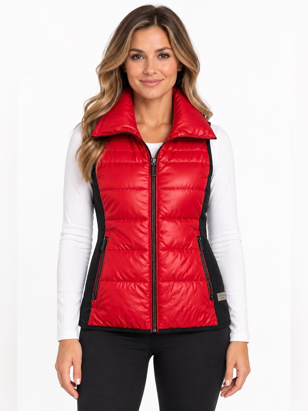 Calvin Klein Performance Women’s XS Red Black Puffer Vest Full Zip Athletic